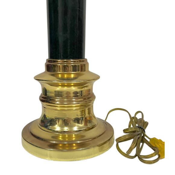 Vintage Gold Brass and Dark Green Table Lamp Neoclassical Column Cylindrical 30” - Picture 3 of 14